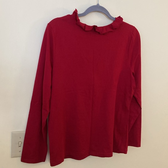 Chaps Classic Petite PXL Dark Red Ruffle Neck Long Sleeve Top Blouse ♥️ - Picture 5 of 7